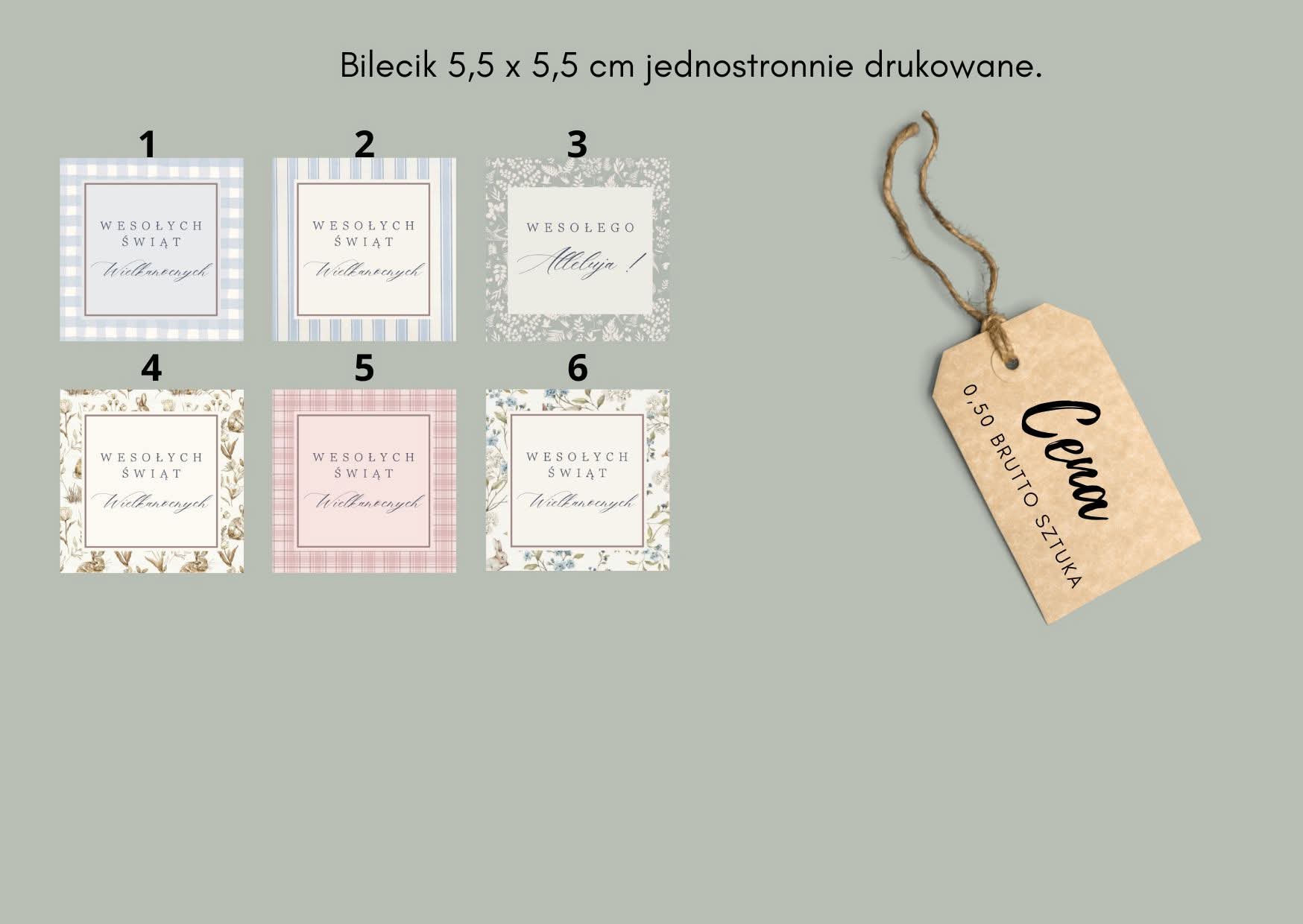 Bileciki Wielkanocne, Bileciki z okazji Świąt Wielkanocnych o wymairze 5,5x5,5cm